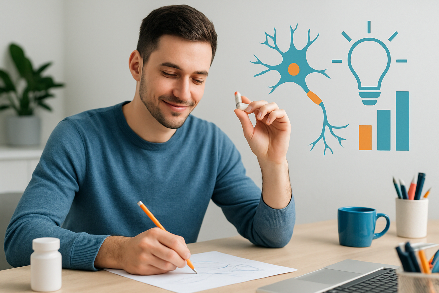 Kreative Person beim divergenten Denken mit bunten Farben und abstrakten Formen