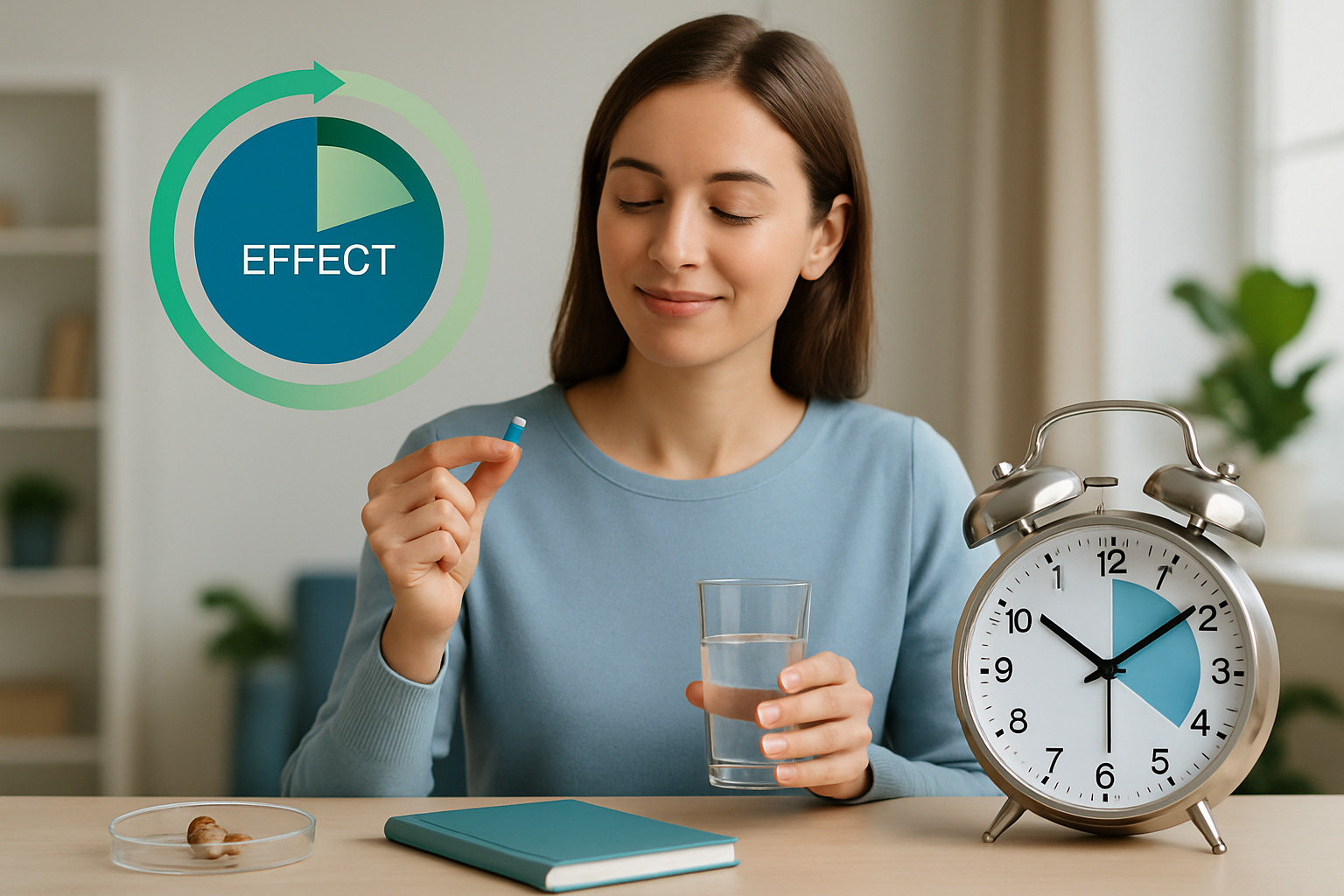 Zeitstrahl der Microdosing-Wirkung mit verschiedenen Phasen von Einnahme bis Abklingen